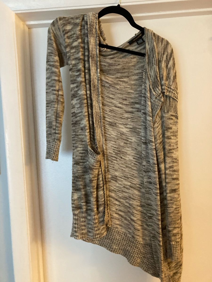 Grey and tan beige cardigan duster hoodie